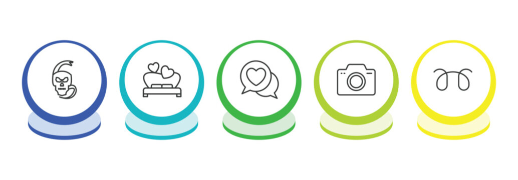 shapes outline icon set. thin line skull and snake, wedding night, lover, foto icons. editable vector