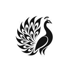 Fototapeta premium Black peacock, vector peacock icon, bird silhouette, decorative animal design