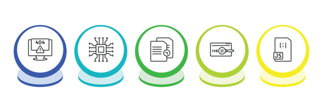 programming outline icon set. thin line program error, hardware, duplicate, code review icons. editable vector