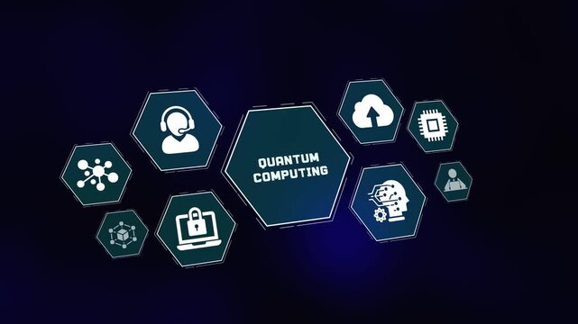 Advanced quantum computing technology concept with digital ecosystem background and futuristic processing icons