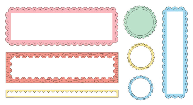 Decorative frame border collection with scalloped wavy circular colorful ornamental 
