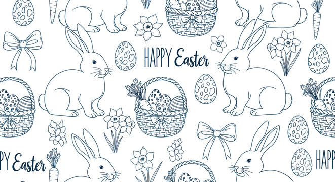 Easter pattern icon collection, holiday artwork design, festive motif concept, spring theme style, flat vector illustration