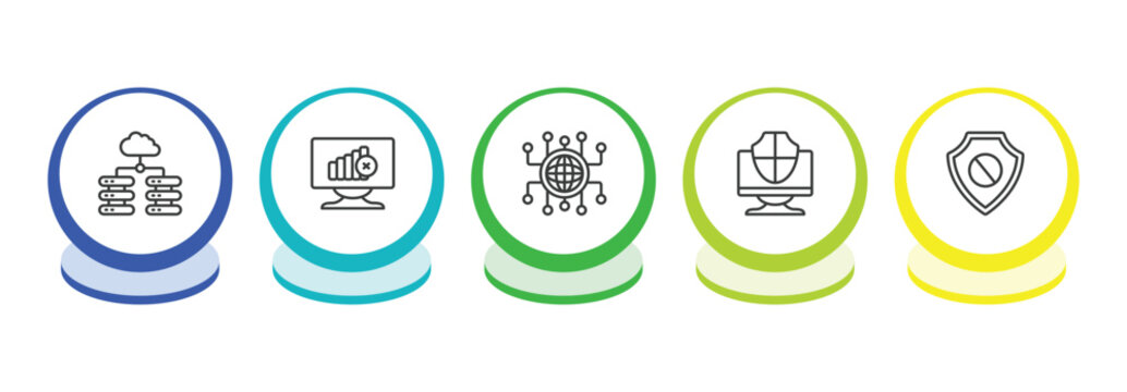 internet security outline icon set. thin line data center, connection error, network conection, computer security icons. editable vector