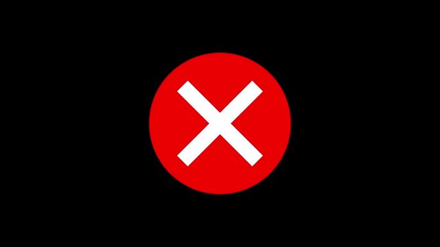 Animation of a danger warning, incorrect cross, and red alert footage template. Danger warning sign logo animation with a black background.