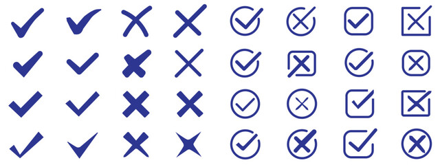 Set of green checkmark, red cross, x mark icon, flat rounded right and wrong sign concept vector illustration. tick mark symbol and x cross icon © Hike studio 8