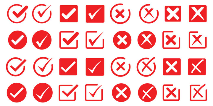 Check marks doodle set. Vote, yes, no, checkbox, checklist, tick and cross signs, v and x drawn concept. Hand drawn doodle sketch style vector ..