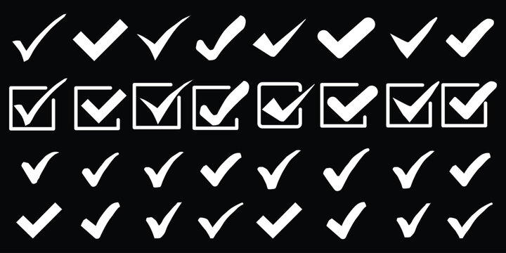 Check tick mark icon set. Cross box x check mark checkbox v list vector draw hand drawn sketch doodle brush marker checklist symbol wrong right circle. Vector 