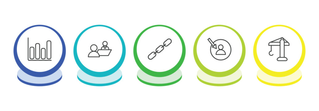 general outline icon set. thin line ar graph, job interview, chain, direct marketing icons. editable vector