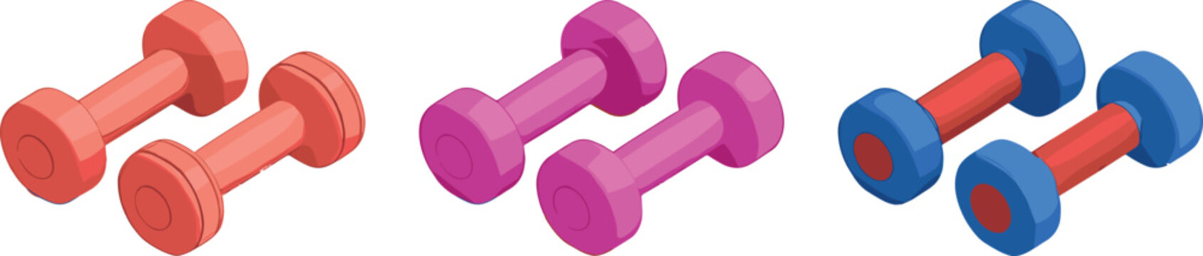 Isometric Colorful Dumbbell Pairs Icon Set for Fitness Apps Gym Workouts Weight Training Health Graphics and Sports Equipment Vector Designs