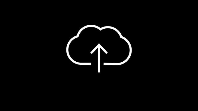 Cloud upload icon animation isolated against a black background.