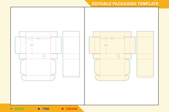 Technical dieline template for a tuck front gift box and sleeve, featuring precise folding lines, cut paths, and dimensional annotations for packaging