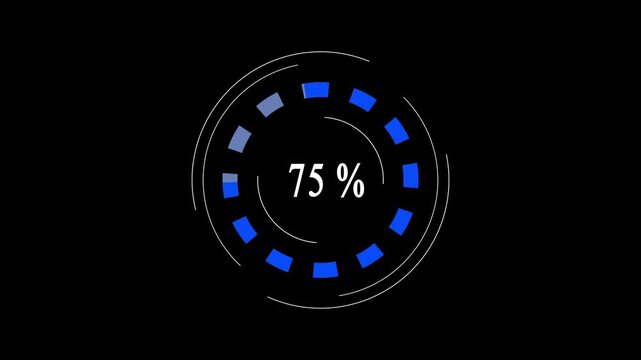 Countdown timer animation from zero seconds to hundred seconds. 0 to 100 rotating circle shape countdown. Countdown timer with a black background.