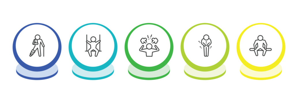 feelings outline icon set. thin line broken human, free human, pissed human, hungry icons. editable vector