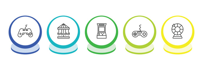 arcade outline icon set. thin line gamepad, carousel, arcade, game icons. editable vector © Farahim