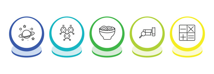 education outline icon set. thin line planet saturn, chemical diagram, mie, research with books icons. editable vector © Farahim
