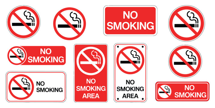 No Smoking Sign Vector with Cigarette, Electronic Cigarette and Smoke Prohibition Symbols, Smoking Forbidden Notice Illustration for Public Safety and Health Design
