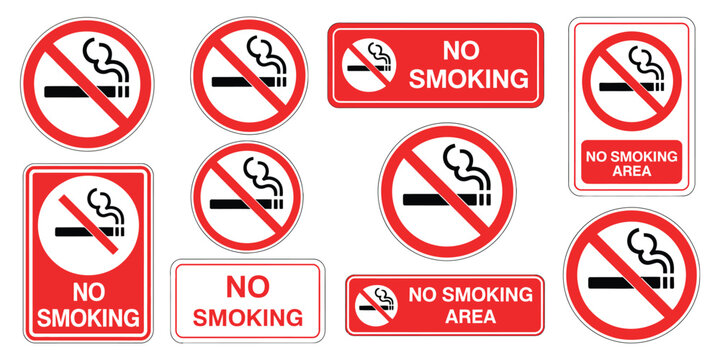 No Smoking Sign Vector with Cigarette, Electronic Cigarette and Smoke Prohibition Symbols, Smoking Forbidden Notice Illustration for Public Safety and Health Design
