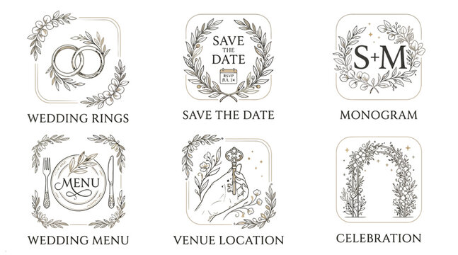 Botanical Wedding Monograms and Emblems with Floral Wreaths