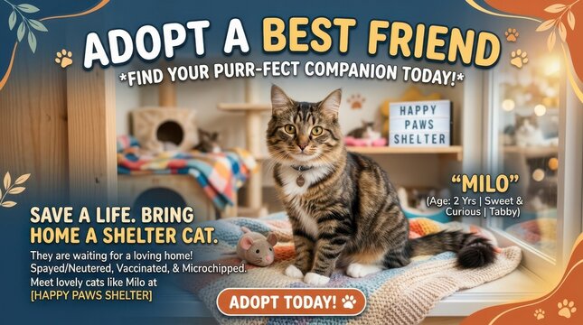 Adopt a Best Friend - Find Your Purr-fect Companion Today with Milo the Shelter Cat.