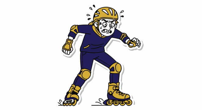 Stressed Rollerblader with Fearful Expression