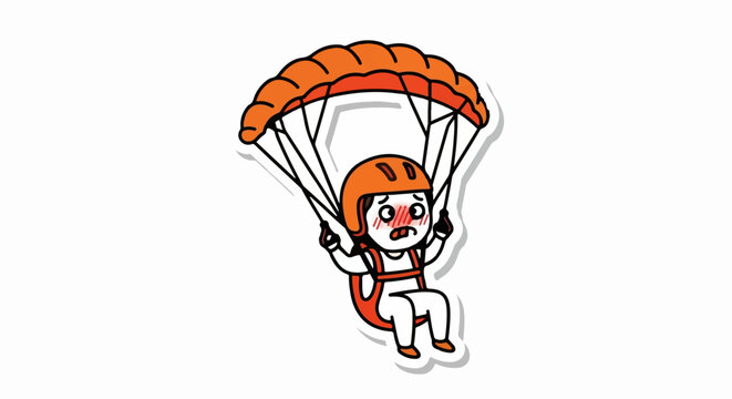 Worried Skydiver Descending with Parachute