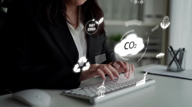Net zero goals and CO2 reduction strategy driving sustainability, green energy integration, net zero emissions policies, and climate-friendly sustainability solutions for business and society. Muxer
