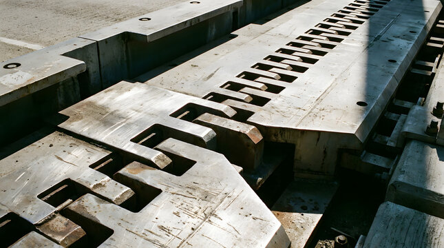 Close-up of expansion joint on industrial bridge or structure