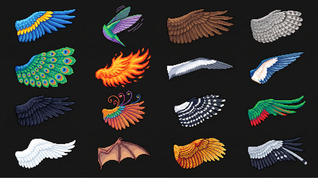 Pixel Art Wings Collection for Birds and Fantasy Creatures