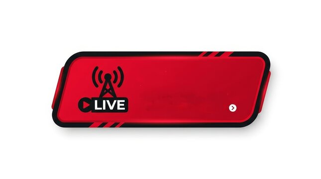 Set of red and black glossy live streaming buttons and lower thirds on white background.