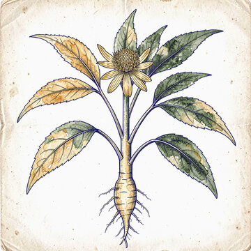 Detailed botanical cross-section illustration of turmeric plant Curcuma longa in Victorian encyclopaedia style