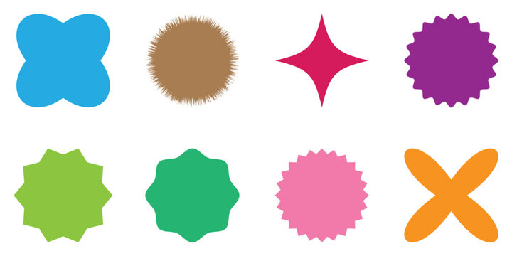  Zig zag edge silhouette circle design. Set of circles with zigzag edges, Sunburst sticker shapes, Rounded starburst zigzag badge, spiky oval, circle and star shaped icons. eps 10