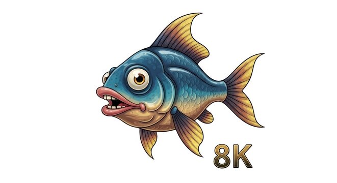 Colorful cartoon fish with big eye.