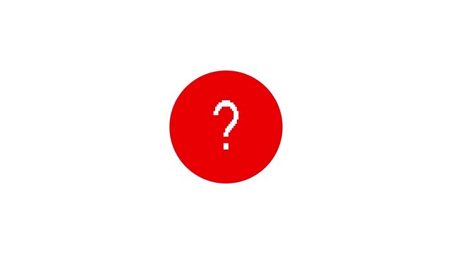 white question mark symbol icon animation in a red circle showcasing smooth motion and engaging visual effects with white background