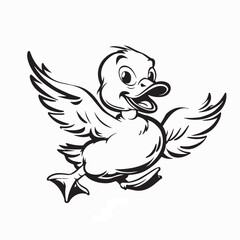 Fototapeta premium Cute Duck Running with Open Wings Vector Illustration On White Background