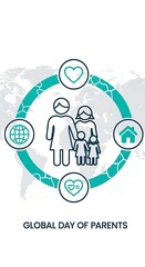 Fototapeta premium Family silhouette icon representing global unity and parental care in a modern flat design style