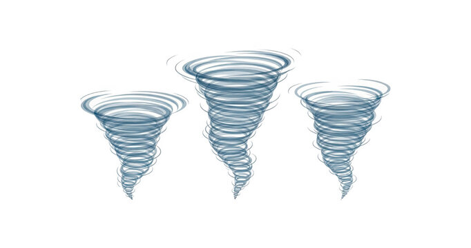 Three cartoon style tornadoes whirling vortex weather phenomenon