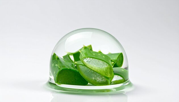 "Fresh aloe encased in crystal dome, purity, hydration, and nature&rsquo;s healing essence revealed."