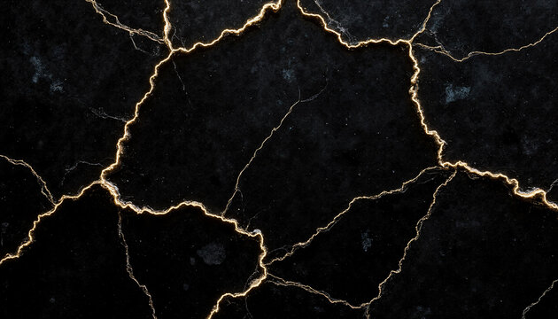 Schwarzer Marmor mit goldenen Adern im Kintsugi-Stil als luxuri&ouml;se Steinstruktur und edler Hintergrund f&uuml;r Design