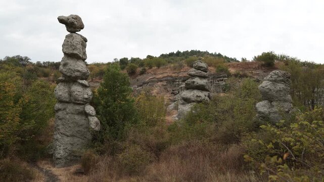 Scenic view of The Stone Dolls in Stone town of Kuklica, Kuklici, North Macedonia