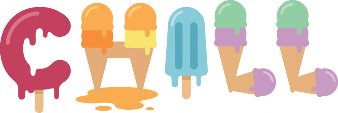 Chill lettering design with melting ice cream style typography and bright colors