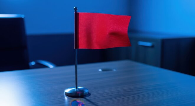 Red flag warning symbol on desk in office setting