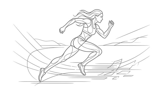 Dynamic line art of a woman runner in motion.
