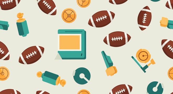 American Football Equipment and Gear Pattern Background.