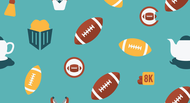 American Football and Sports Equipment Pattern Background.