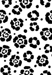 Fototapeta premium Black and White Abstract Leopard Print Pattern with Floral Style Spots for Textile Design and Backgrounds
