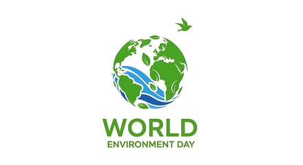 Fototapeta premium World Environment Day symbol with a stylized green earth globe and a flying bird icon