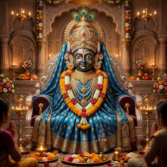 Fototapeta premium Divine Goddess Idol Adorned with Traditional Floral Shringar