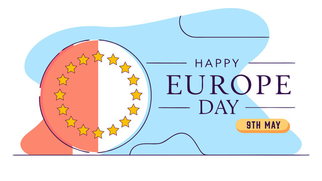 Happy Europe Day Celebration with EU Flag and Stars on May 9th