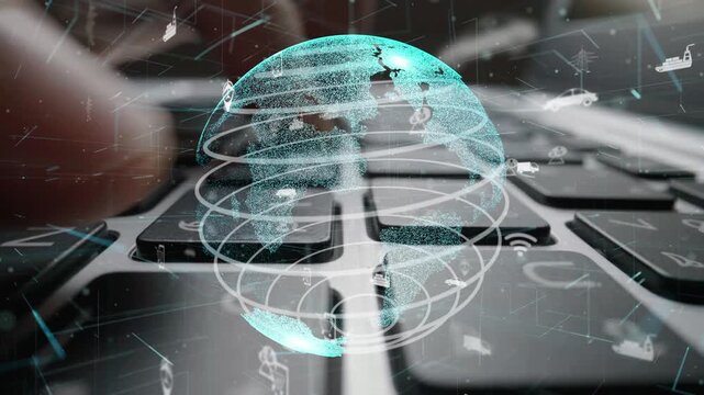 A visually striking representation of a digital globe symbolizing global connectivity through technology, with icons depicting various forms of communication and innovation. Xenic