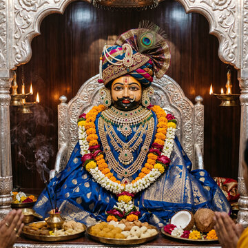 Exquisite Idol of Khatu Shyam Baba with Floral Shringar